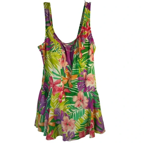 Maxine of Hollywood Tropical Floral Swim Dress Multicolor Size 16