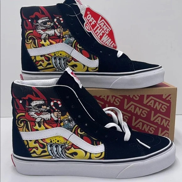 Vans WMNS High-Top Sneakers - Black and Red Sk8-Hi Santa Flame Black VN0A4BVTBLK