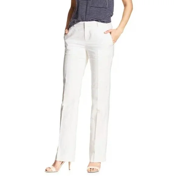 Banana Republic Logan White Linen Blend Straight Leg Tailored Trouser Pants 12
