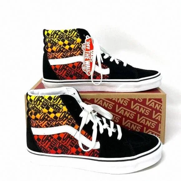 VANS Sk8-HI Logo Flame Suede Canvas Black Skate VN0A4U3C2N5 Size Women's Shoes
