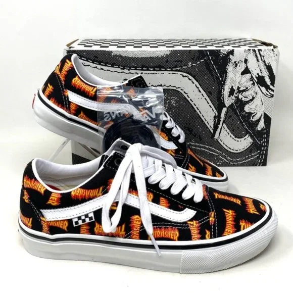 VANS x Thrasher Old Skool Skate Low Top Black Canvas Women Sneakers VN0005W0BML
