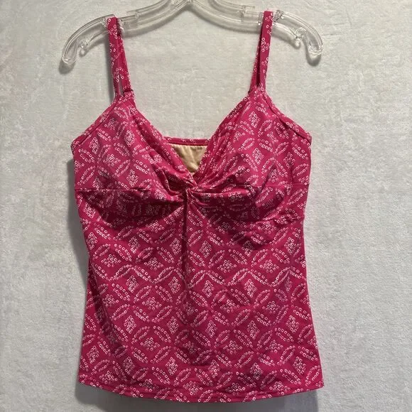 Lands' End Swimwear Tankini Top Women's 12 Pink Underwire Built-In Bra Twist