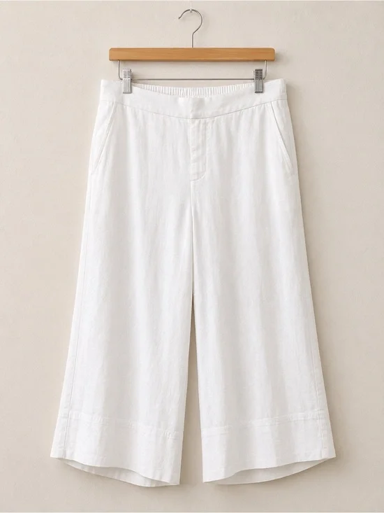 Banana Republic White Linen Blend Wide Leg Cropped Pants NWT Size Large Coastal