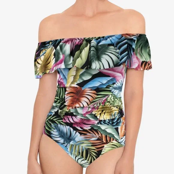 Swim Solutions Off the Shoulder Tummy Control One Piece Swimsuit Size 16