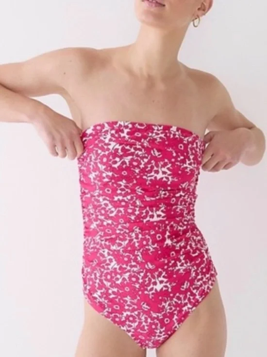 J. Crew Pink Floral One-Piece Bandeau Swimsuit