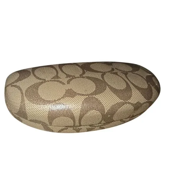 Coach Signature Hard Clamshell Eye Glasses Sunglasses Case Tan Brown c Logo vtg