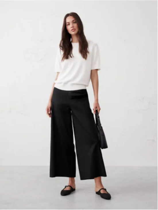 Banana Republic Linen Blend Wide Leg Cropped Pull-On Pants Black Small NWT Boho