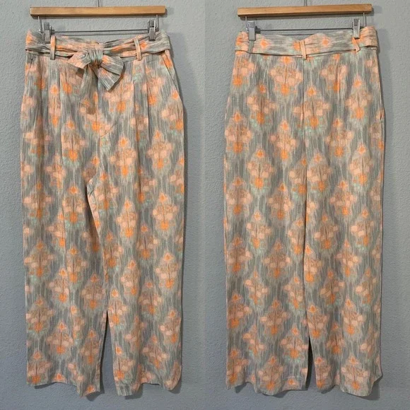 Zara New Flowy High Waist Wide Leg‎ Printed Pants with Self Belt Size L 8372/115