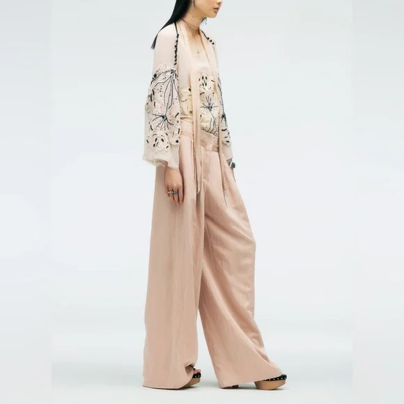NWT ZARA BLUSH PINK LINEN BLEND PLEATED PANTS LIMITED EDITION Medium