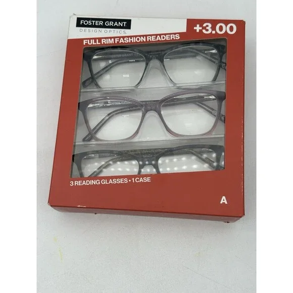 Design Optics Foster Grant Plastic Square Reading Glasses 3pk +3.00 Style A