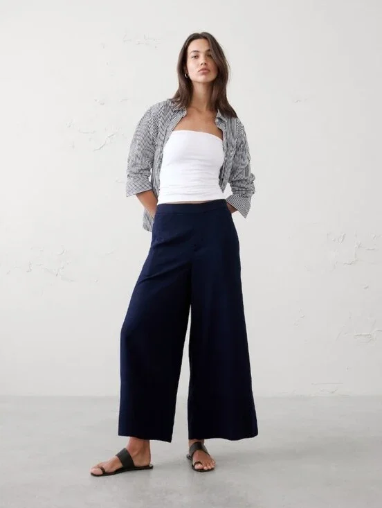 Banana Republic Anyday Wide-Leg High-Rise Linen-Blend Cropped Pant Women Size M