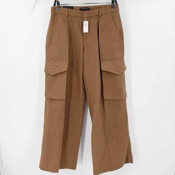 NWT Banana Republic Cargo Suit Pants Womens 4 wide Leg Linen Blend Brown trouser