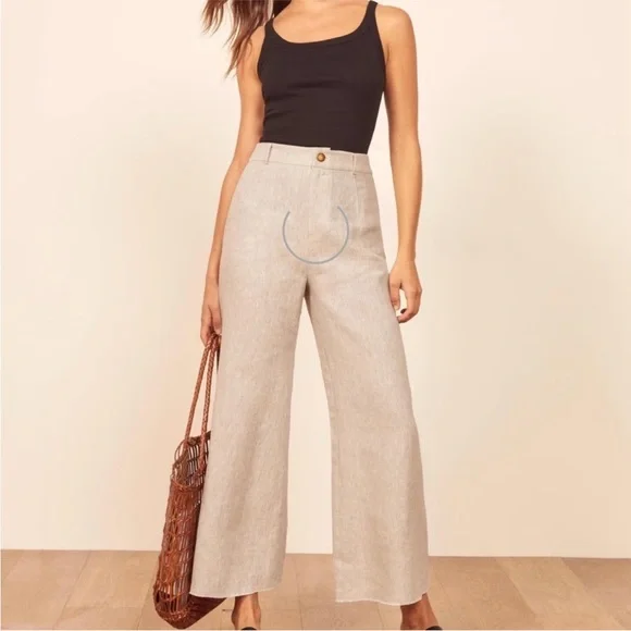 Reformation Beck Linen Pants Wide Leg Raw‎ Hem Women’s Size 8