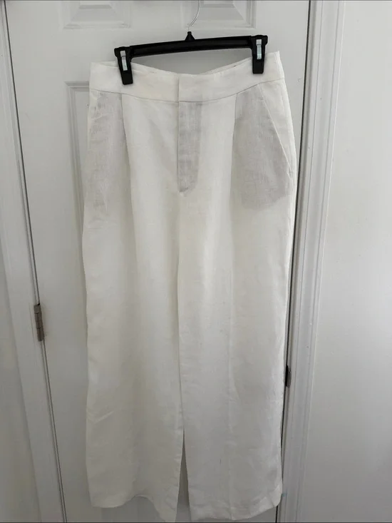Zara Wide-Leg Linen-Blend Pants in Ivory Size Medium NWT