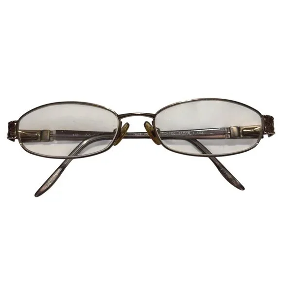 Vtg Marchon Oval Gold-Tone Eyeglasses With Intricate Side Details Frames only