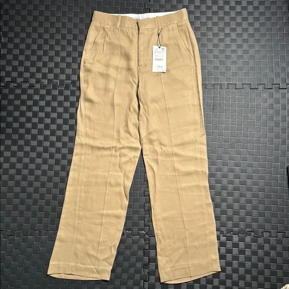Zara Cream Straight Leg Pants Lightweight Linen Blend