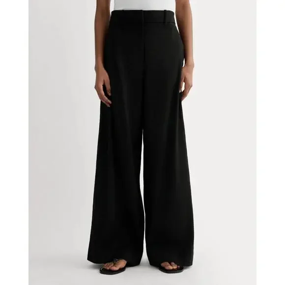 NWT Everlane The Wide-Leg High-Rise Trouser Pant In Stretch Linen Black Size 12