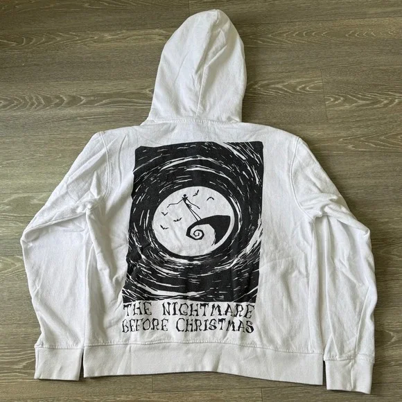 Disney‎ Nightmare Before Christmas White Pullover Hoodie Womens Large