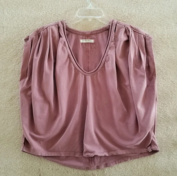 We The Free Pink Mauve Slouchy Oversized Cropped V Neck Top Size S