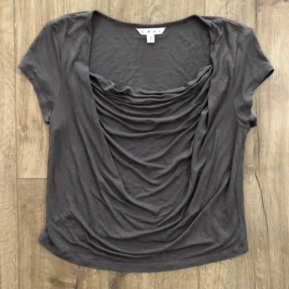 Worn once - CAbi Gray Ruched Short Sleeve Blouse