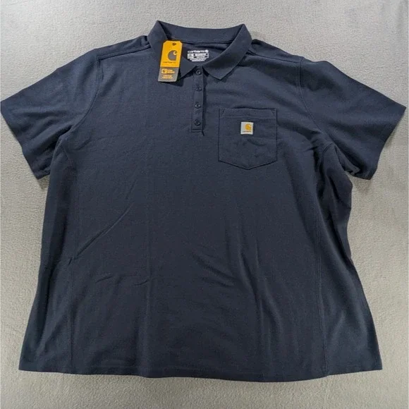 Carhartt Polo Shirt Womens 3X Navy Blue Short Sleeve Pocket Relaxed Fit 104229