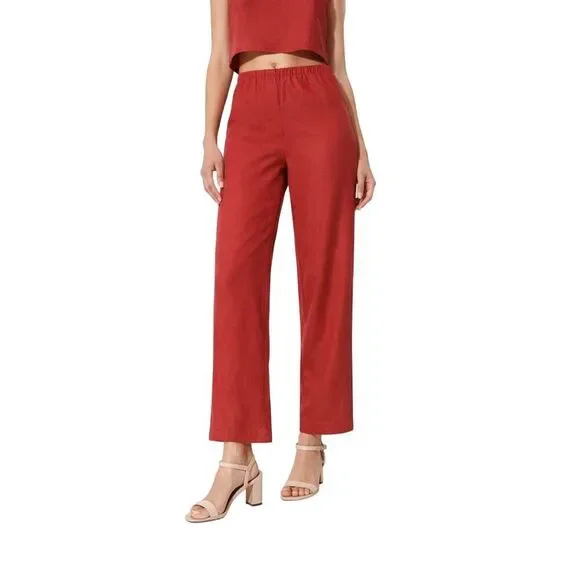 REFORMATION Women's Remi Cropped LInen Pull-On Pants Red Size Medium Petite