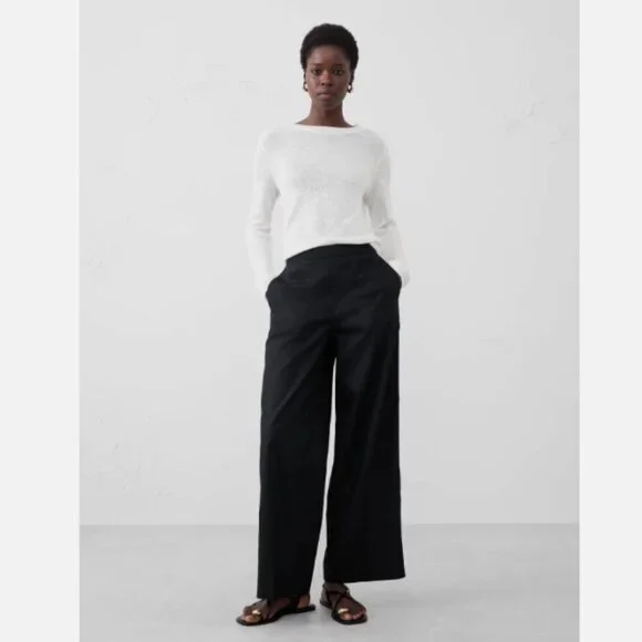 Banana Republic Hayden Wide Leg Linen Blend Pull On Pants Black Size Large NWT