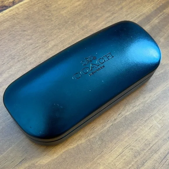 COACH New York Logo Clamshell Eye Glasses Sunglass Case Black Leather