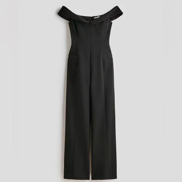 H&M NWT black off shoulder wide straight leg jumpsuit