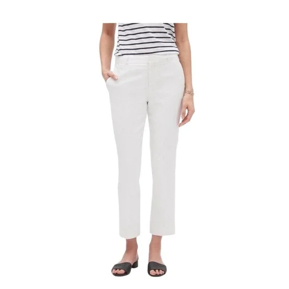 Banana Republic Pants Trousers Avery White Linen Blend Ankle Lounge Preppy Sz 8