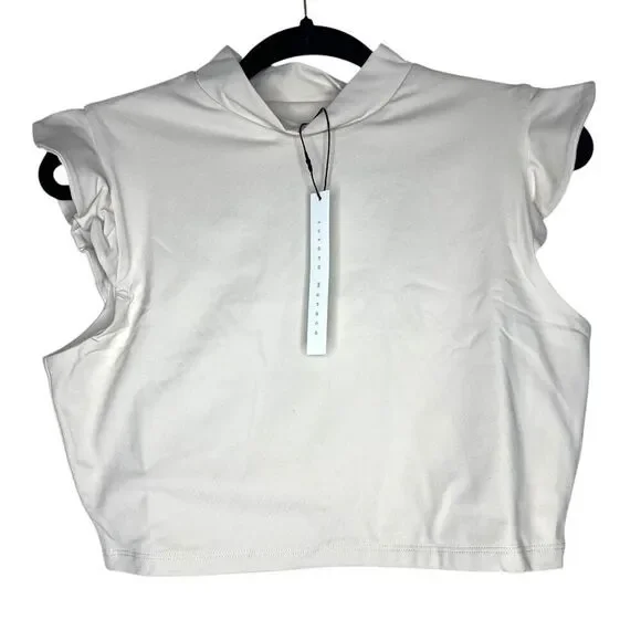 NEW Susana Monaco Mock Ruffle Sleeve Crop Top in Blanched Almond L