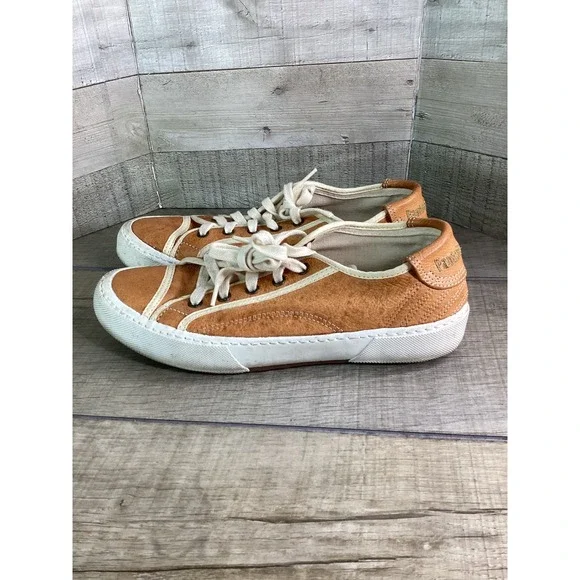 Pantofola d'Oro Tan Leather Low Top Sneakers Women Size 39 Gold Logo Italian