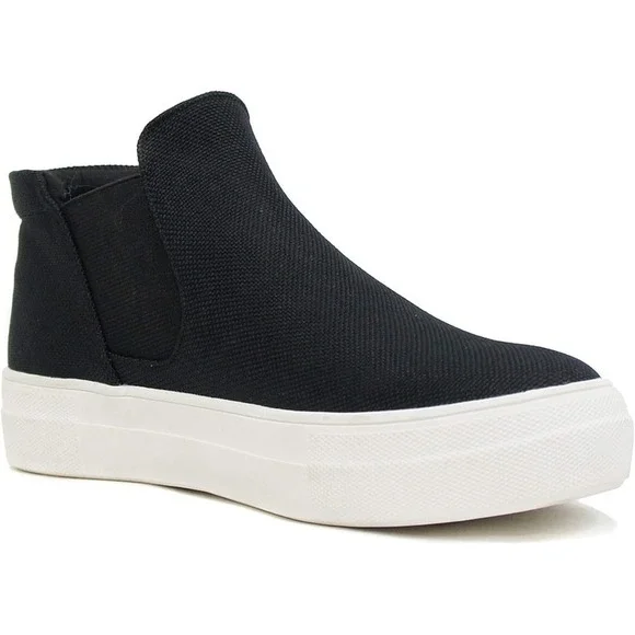 Women's Black Canvas Platform Slip on Sneakers Chelsea Cushion Foam Soda SZ 6.5