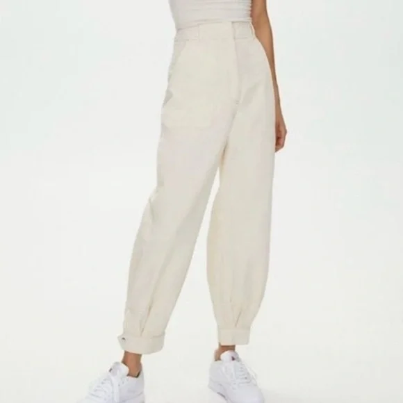 WILFRED Free Malina Pant Slouchy Mid Rise Beige Cargo Pants Womens 6