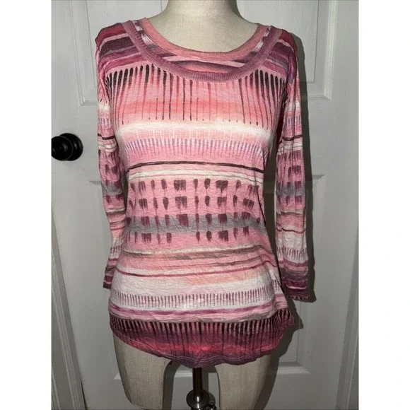 David Cline Women's Crushed Layered Look Tee Long Sleeve Size XS Multi Orchid