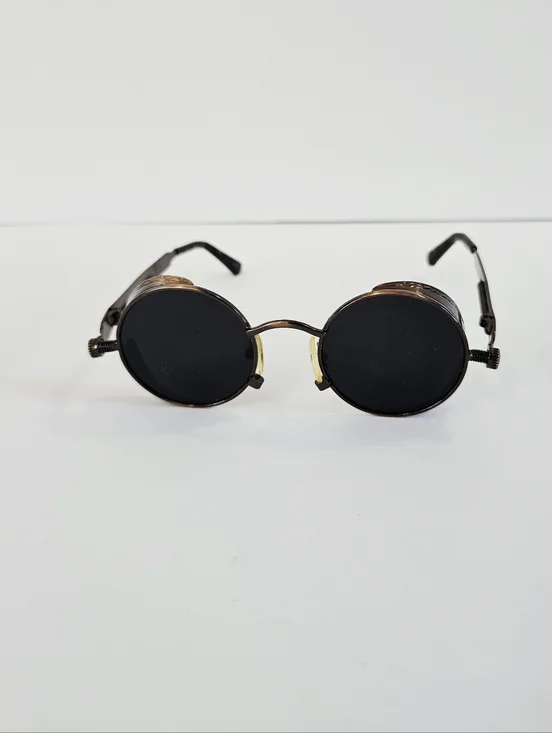 Round Bronze Engraved Metal Frame Spring Accent Circular Steampunk Sunglasses