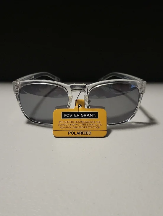 Foster Grant Clear Frame Sunglasses with Gray Polarized Lenses