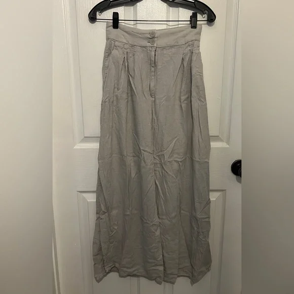 ZARA Women’s Gray Linen Blend High Waist Wide Leg Pants Size XS