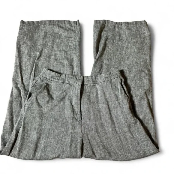 H&M Linen Blend Wide Leg‎ High Waisted Grey Melange Trousers Pants US 4