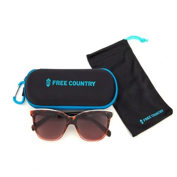Free Country FS106 SunglassesTortoise brown Case Microfiber Bag Polarized