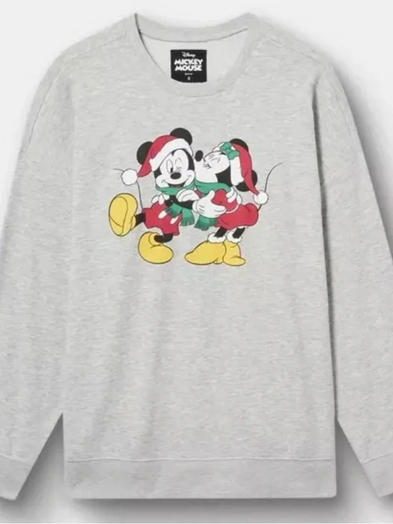 Torrid Christmas Minnie Mouse Kissing Mickey Mouse 2X Sweatshirt Grey