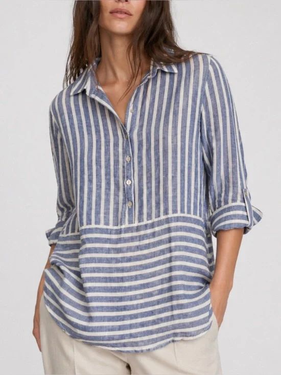 NWT BeachLunchLounge Anthropologie Chelsea Blue & White Striped Linen Shirt