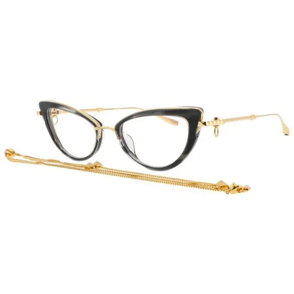 NWT VALENTINO EYEGLASSES CAT EYE WOMEN GOLD/BLACK WITH CHAIN