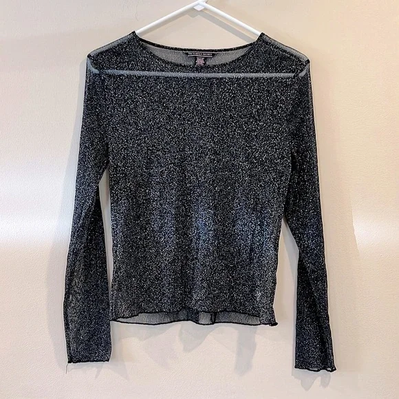 🔥Victoria’s Secret Women’s Translucent Black Glitter Long Sleeve Top Size XS EC🔥