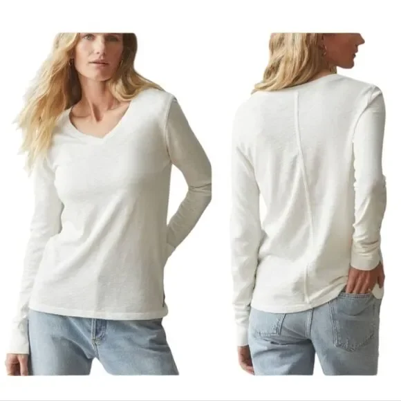 NEW American Giant Premium Slub Long Sleeve V-Neck Tee Bone White Size XL