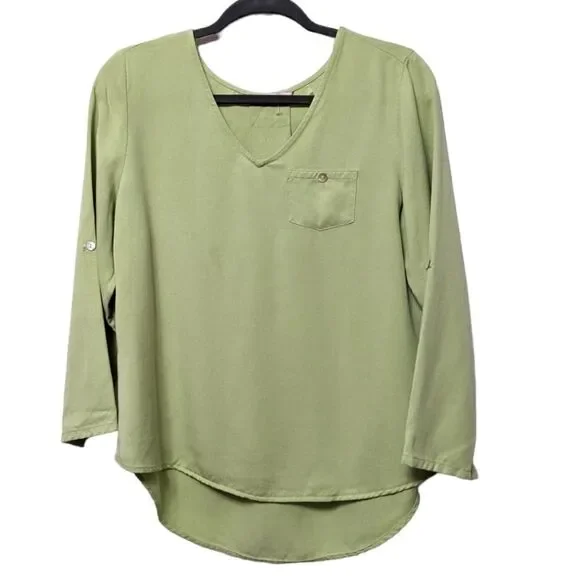 SOFT SURROUNDINGS Tencel V-Neck Roll-Tan Sleeves Top XS Petite
