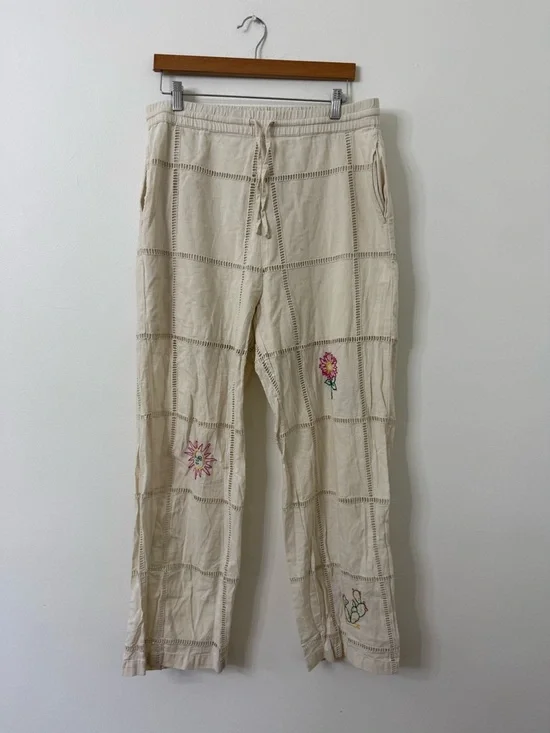{L} Zara Summer Wardrobe ‘24 Cream Embroidered Floral Lounge Pants