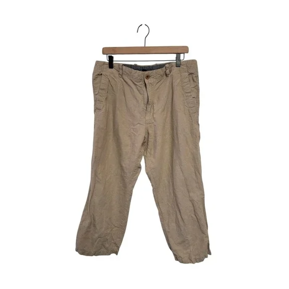 Banana Republic Relaxed Fit‎ Linen Cotton Blend Pants Tan Khaki Mens 36x30