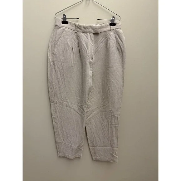 H&M Women's Linen Pants 12 Off‎ White Business Casual Mid-Rise Tapered Leg