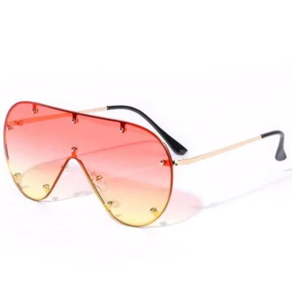 Sunrise Orange Yellow Ombre Gold Frame Oversized Shield Sunnies